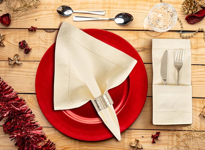 Linen Cotton Cloth Napkins Set of 4-100% Linen Hemstitched Napkins 18x18 Inches for Wedding, Dinner, Thanksgiving, Parties – Reusable Elegant Table Napkins for Home Decor & Events - Image 8