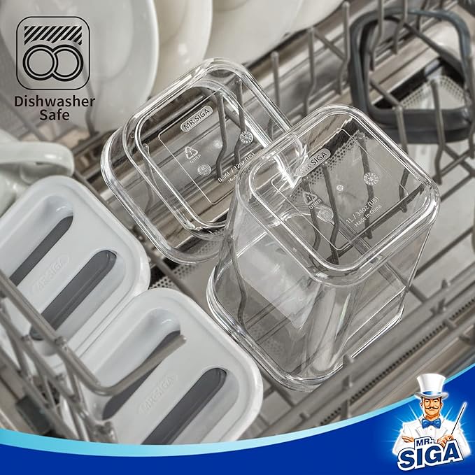 MR.SIGA 8 Piece Airtight Food Storage Container Set for Pantry Organization | BPA Free, stackable, one-handed kitchen storage containers for cereals, spaghetti, pasta, white - Image 5
