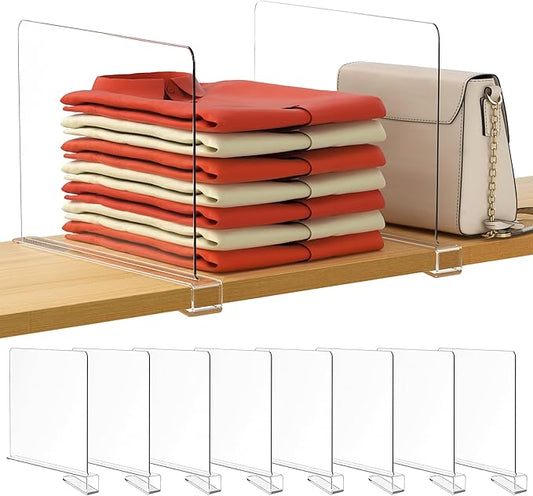 HBlife 12 Inches Tall [Extra Tall Version] Clear Shelf Dividers, 8 Pack Purse Organizer for Closet Perfect for Sweater, Shirts, Handbags, Acrylic Adjustable Bookshelf for Organization by HBlife