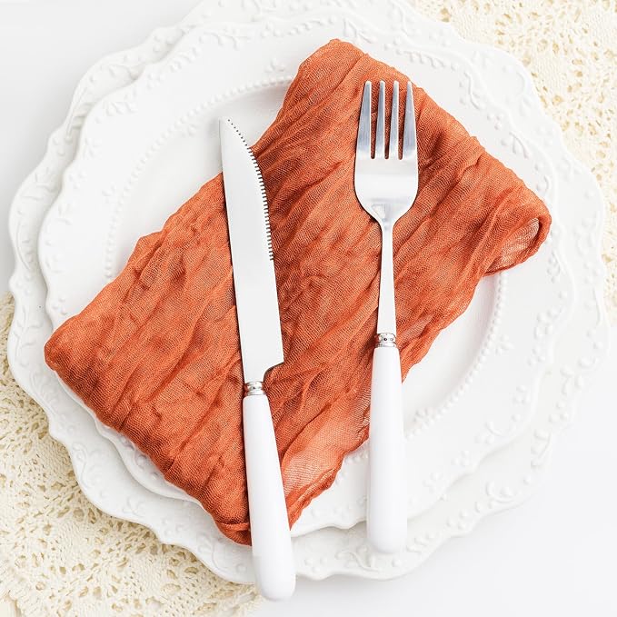 60 Pack Orange Cheesecloth Napkins 21x21 Inches Orange Cloth Napkins Set of 60 Washable Dinner Table Napkins for Wedding Bridal Baby Shower Rustic Boho Cotton Gauze Family Party Table Decor - Image 7