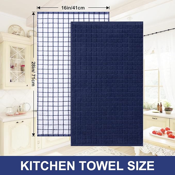 Homaxy Large Premium Cotton Kitchen Towels 16"x 28", 6 Pack, Dusty Blue | Natural Ring Spun 390 GSM Dish Towels, Super Absorbent Terry Kitchen Hand Towels, Soft Tea Towels with Hanging Loop - Image 5