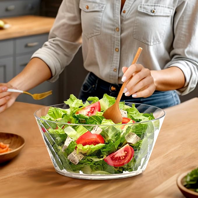 Bonita - 130-Ounce Plastic Serving Bowls (Set of 3), 10-Inch Clear Salad Bowl Set, BPA-Free, Shatter-Proof, Dishwasher-Safe, Stackable, Great for Salad, Fruit, Cereal, Snack, and More - Image 2