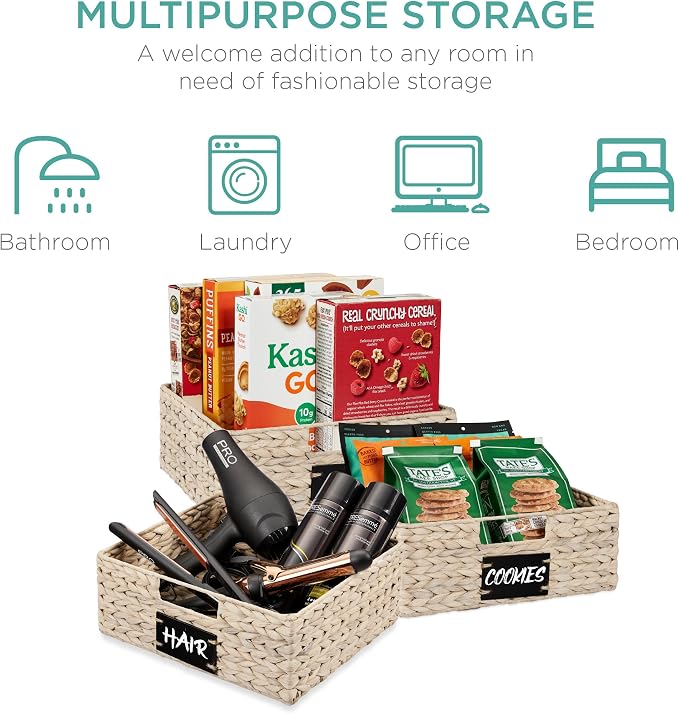 Best Choice Products Set of 4 13x12in Water Hyacinth Pantry Baskets, Woven Organizers w/Chalkboard Label, Chalk Marker - White - Image 6