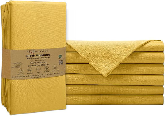 Ruvanti Cloth Napkins Set of 6, 100% Cotton High GSM 18x18 Inches Soft, Washable, Highly Durable & Absorbent, Perfect for Parties, Christmas, Thanksgiving Dinners – Spicy Mustard by Ruvanti