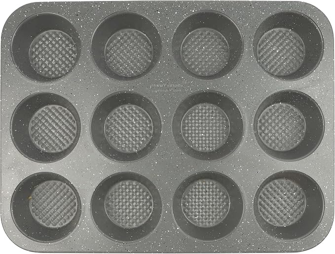 David Burke 12-Cup Muffin Pan, Carbon Steel, PFTE & PFOA Free, Oven Safe, Diamond Textured Surface – Gray Speckle - Image 3
