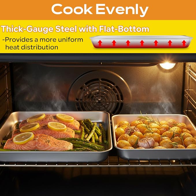 E-far Baking Cookie Sheet Pan Set of 3, 16/12.4/10.4 Inch, Stainless Steel Baking Pans Set for Oven, Rectangle Baking Tray for Cooking Roasting, Non Toxic & Easy Clean, Dishwasher Safe - Image 4