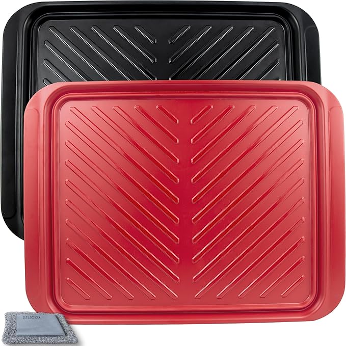 Czlizdyt Grilling Prep and Serving Tray, Dishwasher Safe, Nesting Set | Large 17.2'' x 13'', 2pcs BBQ Platter for Raw and Cooked Food, Melamine Trays, Black and Red, Cleaning Pack Included by CZLIADYT