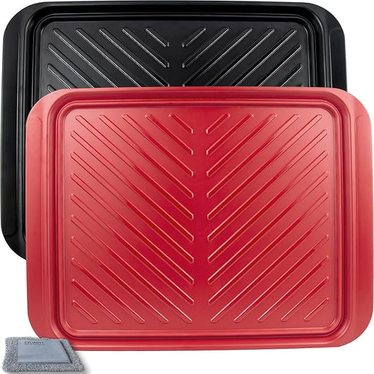 Czlizdyt Grilling Prep and Serving Tray, Dishwasher Safe, Nesting Set | Large 17.2'' x 13'', 2pcs BBQ Platter for Raw and Cooked Food, Melamine Trays, Black and Red, Cleaning Pack Included by CZLIADYT