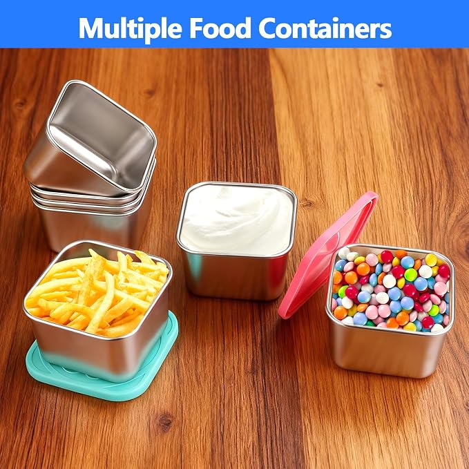 8 Pack 180ml/6oz Stainless Steel Snack Containers with Silicone Lids | 180ml Small Metal Food Storage Boxes for School Daycare Picnic Summer Camp, Reusable BPA-Free Meal Prep Condiment Cups - Image 5