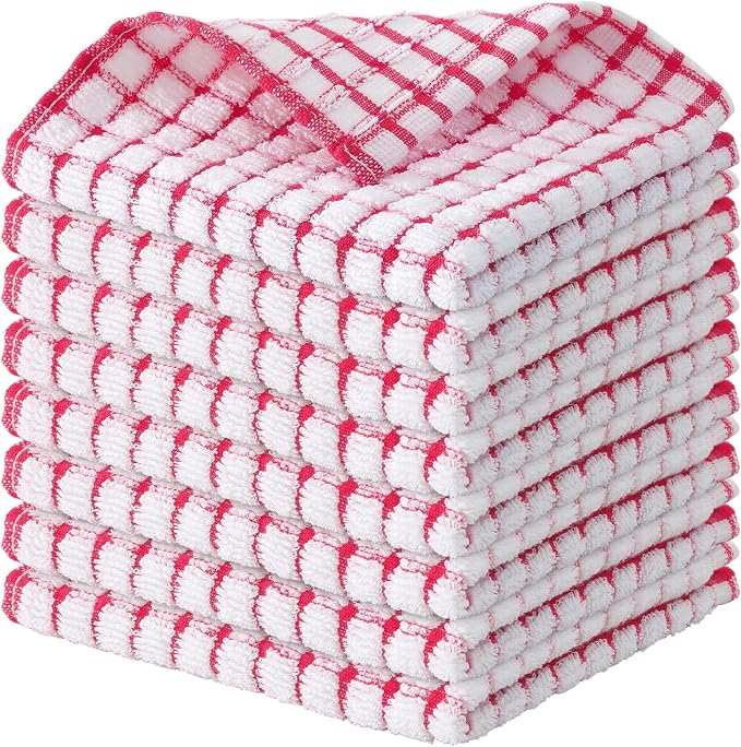 Kitinjoy Cotton 8 Pack Terry Kitchen Dish Cloths, Red | 12 x 12 Inches Super Soft and Absorbent Dish Rags, Quick Drying Dish towels for Washing Dishes by Kitinjoy