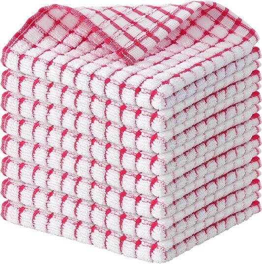 Kitinjoy Cotton 8 Pack Terry Kitchen Dish Cloths, Red | 12 x 12 Inches Super Soft and Absorbent Dish Rags, Quick Drying Dish towels for Washing Dishes by Kitinjoy