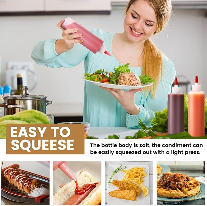 Yaomiao 18 Pack 16 oz Plastic Squeeze Bottles for Condiments Sauces Empty Leak Proof Squeeze Bottles Squirt Containers with Red Tip Cap for Ketchup, Condiments, Olive Oil, Glue - Image 3