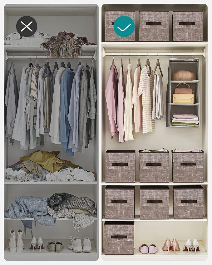 SONGMICS Storage Cubes, 11-Inch Non-Woven Fabric Bins with Double Handles, Set of 6, Closet Organizers for Shelves, Foldable, for Clothes, Walnut Color UROB026K02 - Image 7