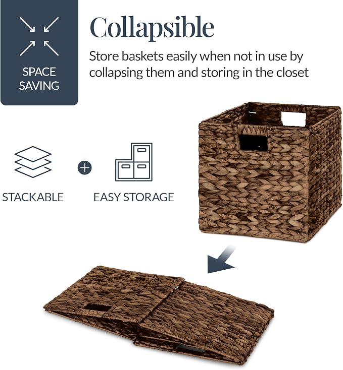 Best Choice Products 12x12in Pack of 5 Cube Storage Baskets, Water Hyacinth Multipurpose Collapsible Organizers, Handwoven Laundry Totes for Laundry, Living Room, Kids Room & Nursery - Brown - Image 3