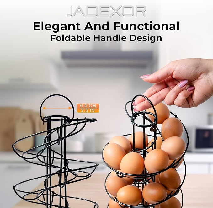 Egg Holder – Black Metal Spiral Egg Skelter with 360° Free-Rotating Spiral, Wide Stable Base, Countertop Egg Organizer - Image 5