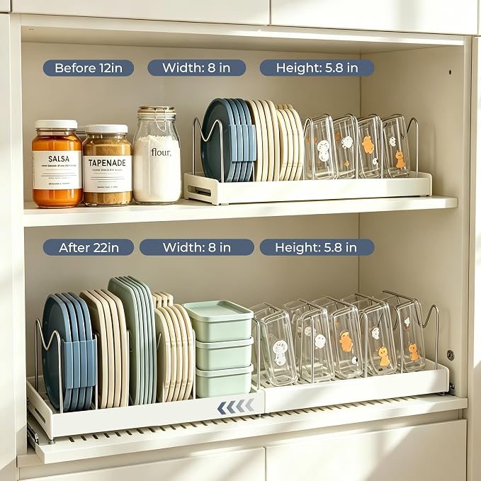 2-Pack Pots & Pans Organizer – Under Cabinet Storage with Dividers | 12.6-22.4-Inch Rack Fits Most Cabinets | 9 Adjustable Dividers | Maximizes Kitchen Cabinet Space | White - Image 2