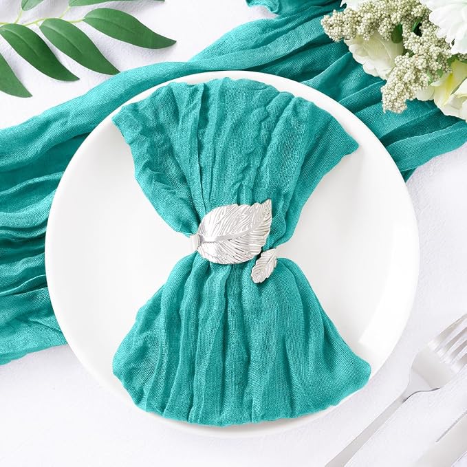 DeZerlor Teal Green Washable Cheesecloth Napkins Set of 12 for Party | Reusable Summer Cloth Napkins Bulk, for Wedding Bridal Baby Shower Dinner Cocktail Birthday Home, 21x21 Inches - Image 5