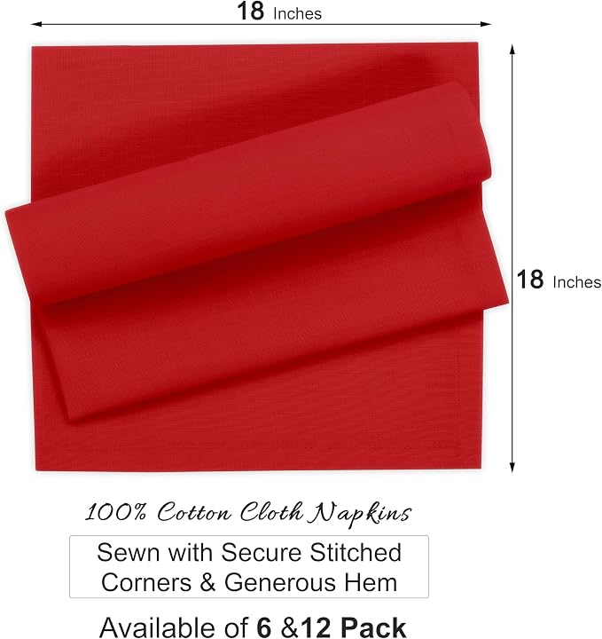 Ruvanti Cloth Napkins Set of 6, 100% Cotton High GSM 18x18 Inches Soft, Washable, Highly Durable & Absorbent, Perfect for Parties, Christmas, Thanksgiving Dinners – Flame Scarlet - Image 7