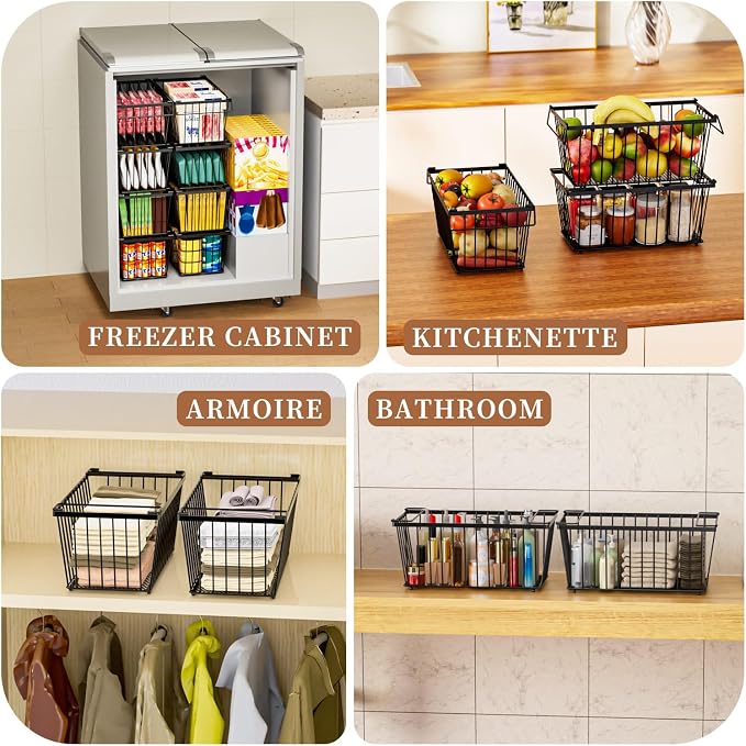 Enhanced Leak-Proof Bottom, Freezer Organizer Bins for 7 Cu.Ft,4 Pack | Stackable Chest Freezer Organizer Bins, Baskets with Handles, Leak-proof Wire Storage Container Baskets for Sort Frozen Meats - Image 7