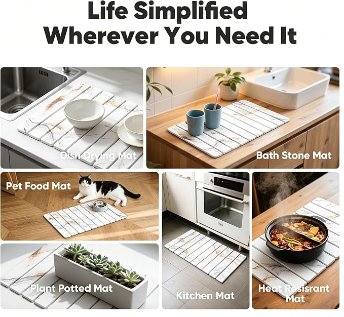 Stone Drying Mat for Kitchen Counter, Quick Diatomaceous Earth Mats for Dishes, 24"L x 16" W Super Absorbent Fast-Drying Collapsible Countertop Stone Mat (Marble White-05, 24" x 16") - Image 7