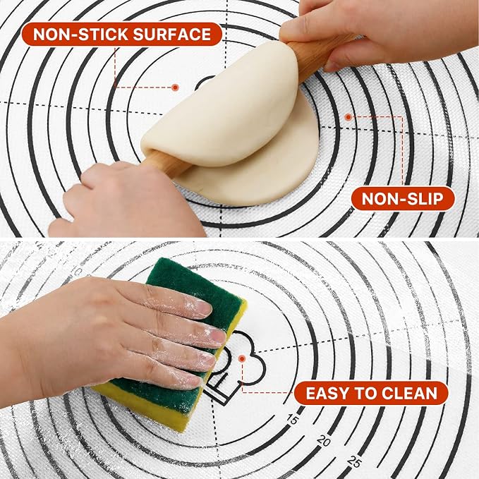 DANIA & DEAN 28"x20" Large Durable Silicone Baking Mat for Pastry and Bread | Non-Slip & Non-Stick Mat with Measurements, for Pizza, Pie Crust, Dough Rolling, Pasta & Sourdough, Reusable Counter Sheet - Image 4