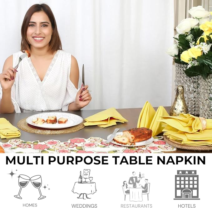 Bedding Craft Cotton Dinner Napkins Set of 12 – 18x18 Sand Yellow with Hemstitched Mitered Corners – Machine Washable Fabric Napkins for Thanksgiving, Weddings & Cocktails - Image 9