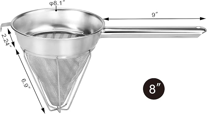 New Star Foodservice Reinforced Bouillon Strainer, 8-Inch, Fine Mesh, 18/8 Stainless Steel, Commercial Kitchen Strainer for Stocks, Sauces, Soups, and Purees - Image 2