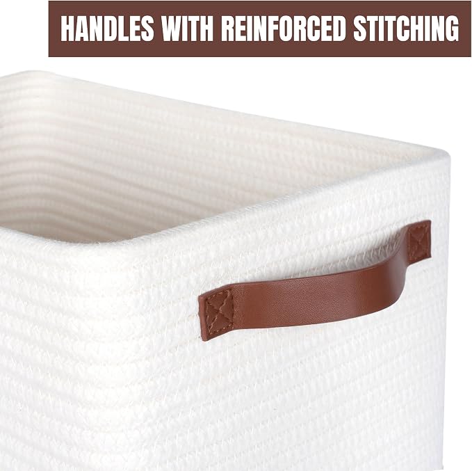 3-Pack Decorative Woven Storage Baskets for Shelves, Cube Bin Box for Organizing Books, Shoes, Dog Toys, Pantry Closet and Living Room Organizer, Creamy White - Image 8