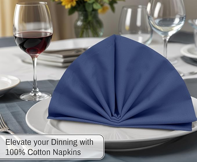 Ruvanti Cloth Napkins Set of 12, 18x18 Inches, 100% Cotton, Washable, Soft & Absorbent, Perfect for Wedding, Christmas, ‎Thanksgiving Dinners - Bijou Blue - Image 4