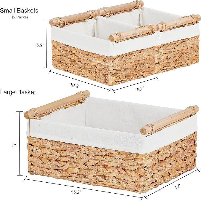 Wicker Storage Basket, 3-Packs Water Hyacinth Storage Baskets for Organizing, Large Cube Storage Organizer Baskets Bins with Handles for Shelves Decor, Small Toilet Paper Storage Basket - Image 2