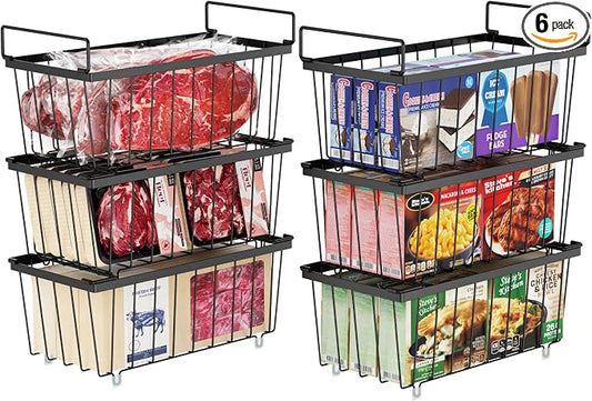 Chest Freezer Organizer Bins - Small Baskets for 7 Cu.Ft, 6 Pack | Easy Access Handles, Stackable Deep Freezer Wire Baskets, Vertical Space Sorts for Frozen Meat, Vegetable and Bagged Items by iSPECLE