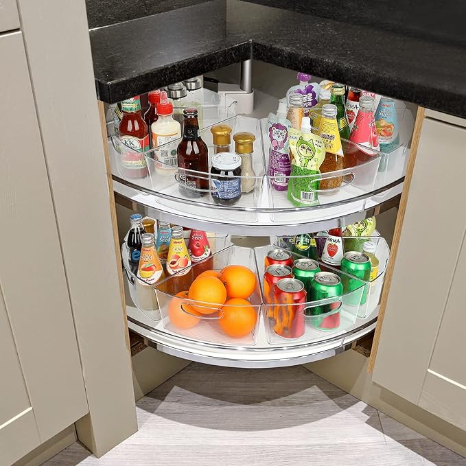 URALFA lazy susan organizer for cabinet, 1/8 Wedge, 6 Pack | Plastic Storage Containers with Non-Slip Pads, Fits 26"/28"/32" Corner, Food Safe & BPA-Free, Stackable Wedge Design - Image 5