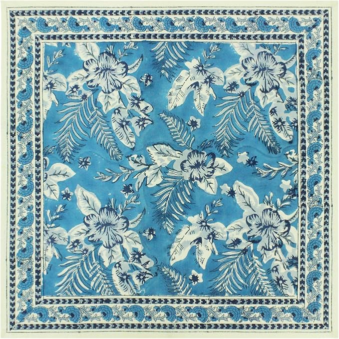 20x20 Inches Cotton Napkins Set of 4, White Blue, Washable Hand Block Printed Reusable Cloth Napkins for Dinning, Party, Wedding, Home Decor Fall by HomeSpunCrafts