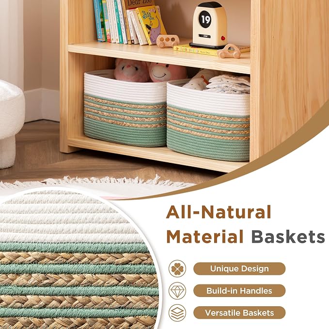 UBBCARE 4 Pack Baskets for Organizing, Woven Storage Baskets for Toys and Towel, Rectangle Cotton Rope Basket with Handles, 14''L x 8''W x9''H, Green - Image 5