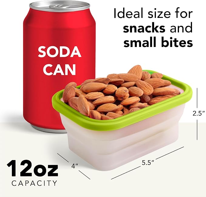 Collapsible Food Storage Containers, 8 Piece, 12 oz | Silicone, Airtight Lids, Space-Saving, Reusable Meal Prep, Microwave, Freezer & Dishwasher Safe - Image 7