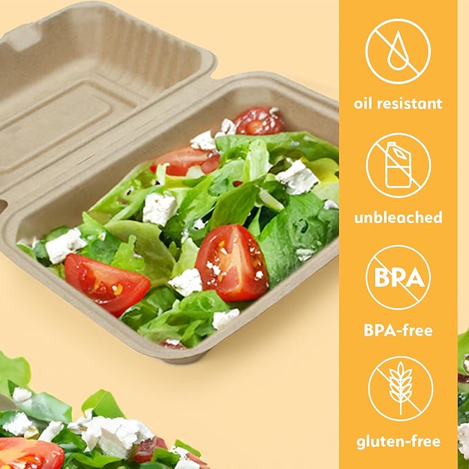 100% Compostable Disposable Food Containers with Lids [9”X6” 500 Pack] Eco-Friendly Take-Out TO-GO Containers, Heavy-Duty, Biodegradable, Unbleached by Earth's Natural Alternative - Image 5