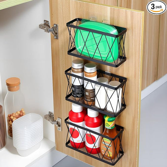 YIGII 3 Pack Adhesive Cabinet Door Organizer, Black Lid Organizer Inside Cabinet Door Storage, Slim Space Lid Holder Wall Mounted for Kitchen, Pantry, Bathroom by YIGII