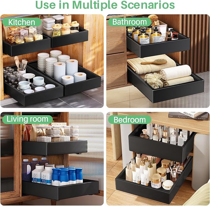 Pull out Cabinet Organizer, 21"Deep, 11.8"Wide Full-Extension Heavy Duty Slide out Drawers with Nano Adhesive, Roll Out Shelves Sliding Cabinet for Kitchen, Bathroom, Pantry,Under Sink Storage(Black) - Image 9