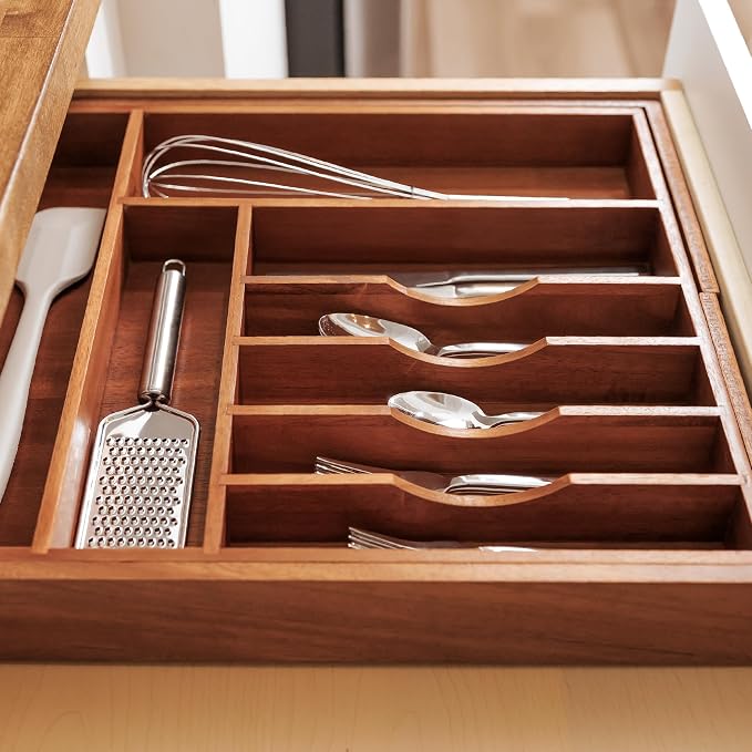 Silverware & Utensil Drawer Organizer, 16-28 in, Acacia | Cutlery, flatware, food-safe contract grade, kitchen drawer fit - Image 7