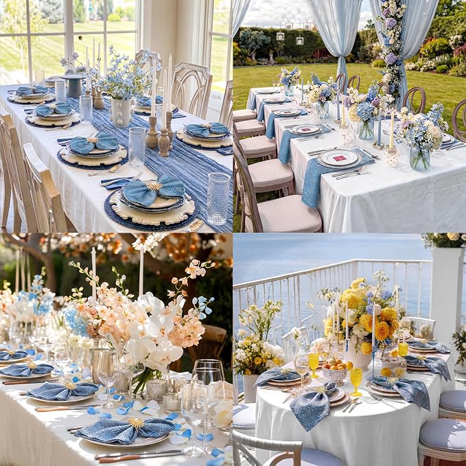 Blue Cloth Napkins Set of 6, 18 x 18 Inch Dinner Napkins | Reusable Washable Cotton Polyester Soft Luxury Elegant Fancy Jacquard Fabric Table Napkins - Image 6