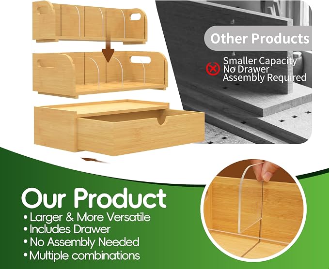 Bamboo Tea Organizer – Stackable Collection (2Tier w/Drawer) - Image 3
