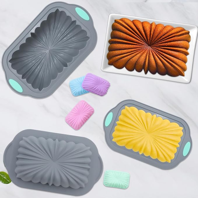 44 Pieces Silicone Cake Pan Set, 3 Sizes Silicone Fluted Bread Pan with Reusable Baking Cups, Food Grade Baking Mold for Brownie, Bread, Muffin, Light Grey - Image 2
