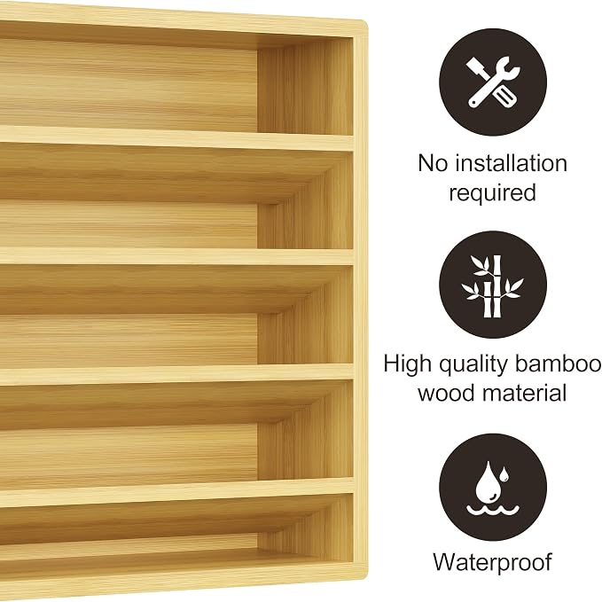Orimade 4 Tier Spice Rack Organizer for Cabinet, Freestanding Bamboo Seasoning Rack for Countertop, Cupboard, Pantry, Kitchen, 13.18 x 4.13 x 12.2 inches(Spice Jars Not Included) - Image 5