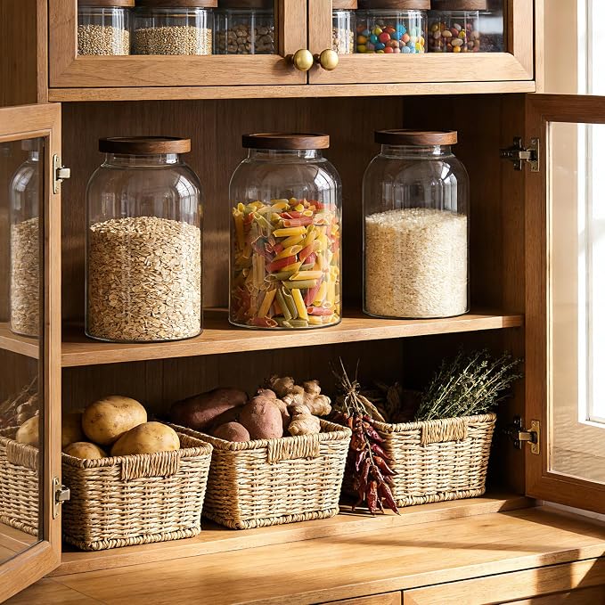 88oz Large Glass Storage Jars with Airtight Acacia Lid and 126 Kitchen Pantry Labels Set of 3, Clear Food Storage Containers for Rice, Pasta, Oats, Cookies and Dry Food - Image 5