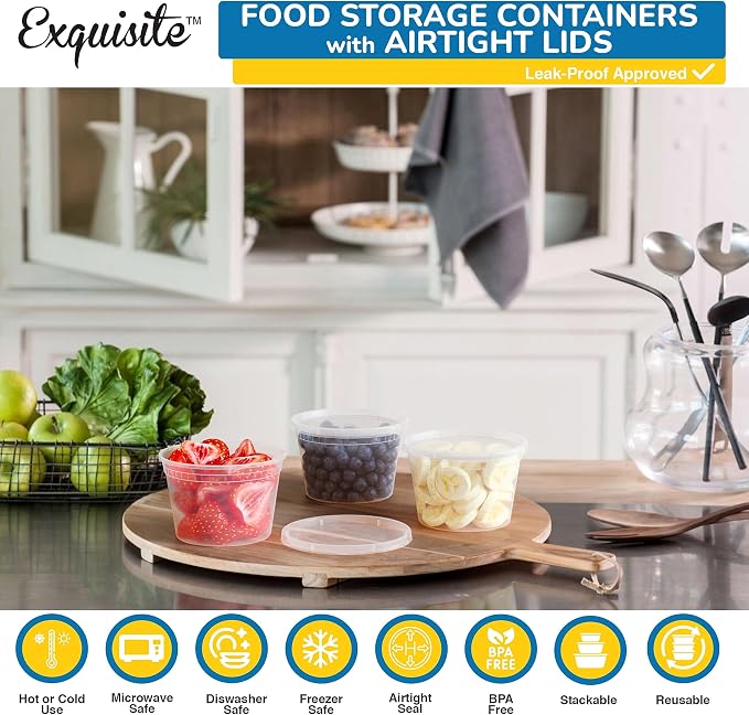 Disposable 16 oz Plastic Containers With Lids - 240 Of Each Containers And Lids - Leak Resistant Containers For Food - Deli Containers - Clear Stackable Containers - Microwave And Freezer Safe - Image 5