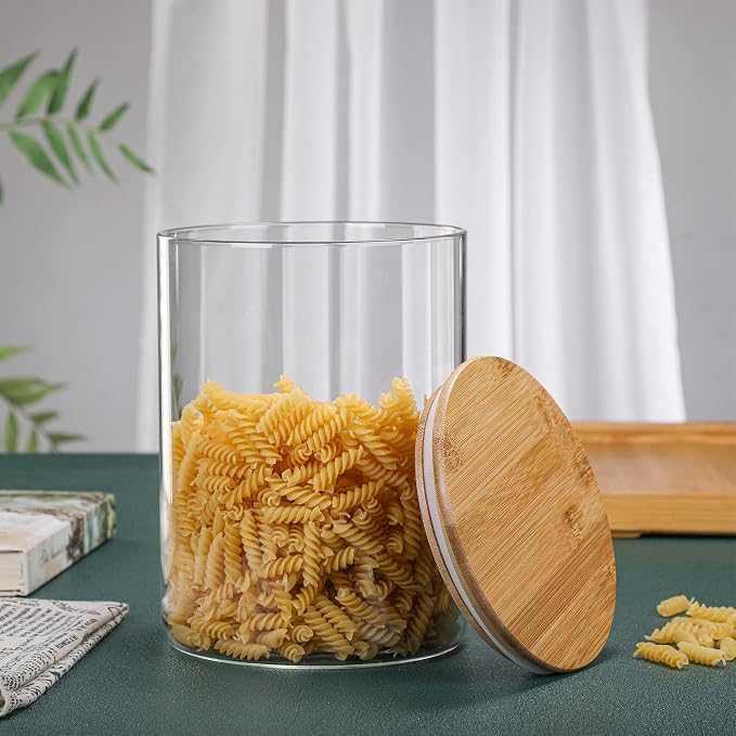 2 Sets 3000 ML/100 FL OZ Clear Glass Storage Canister Holder with Airtight Bamboo Lid, Extra Large Container Jar for Flour Sugar Coffee Loose Tea Rice Cookie Cereal Pasta Spaghetti Protein Powder - Image 6
