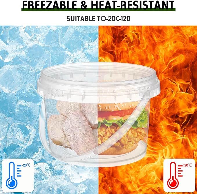 50 Pcs Food Clear Bucket Plastic Gallon Bucket Round Reusable Ice Cream Containers with Lids and Handles Airtight Clear Plastic Tub Freezer Reusable Pail for Popcorn Kitchen Drinks Home(16oz) - Image 6