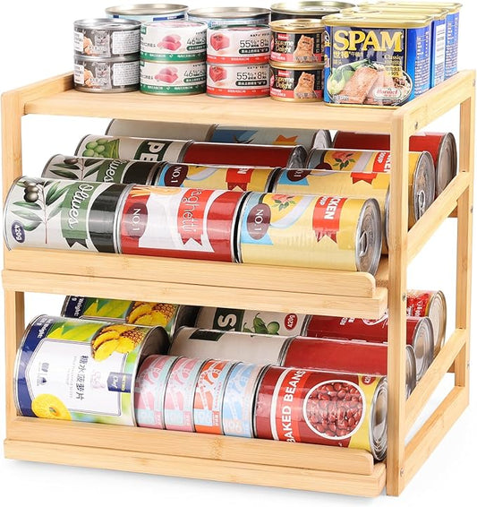Can Organizer for Pantry, Hold up to 72 3oz Cat Can | 3 Tiers Rolling Can Storage, Soda Dispenser, For Cabinet by Yumkfoi