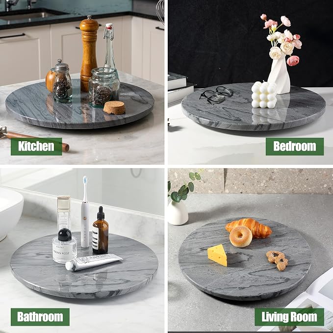 Marble Lazy Susan, 16 in Lazy Susan Turntable Organizer for Cabinet Pantry Kitchen Countertop Fridge Bathroom Makeup Vanity Countertop - Grey - Image 5