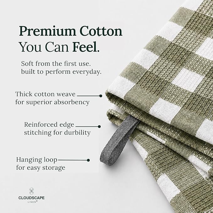CSL Premium Kitchen Towels Set of 6,Highly Absorbent,Quick Dry,18x28,Green - Image 2
